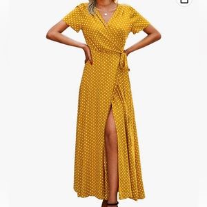 Yellow polka-dot maxi wrap dress